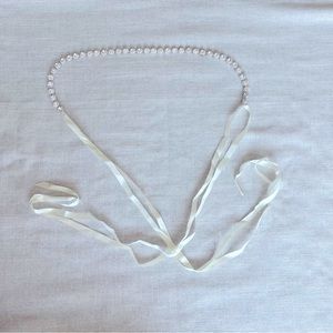 Rhinestone Dress Belt with Ivory Ribbon